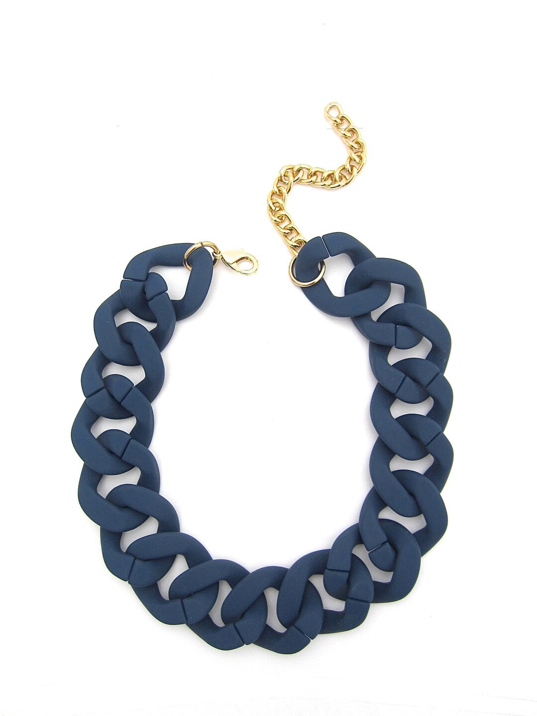 Chunky Blue Necklace, Navy Blue Statement Chain, Large Matte Link Necklace, Customized Jewelry, A... | Etsy (US)