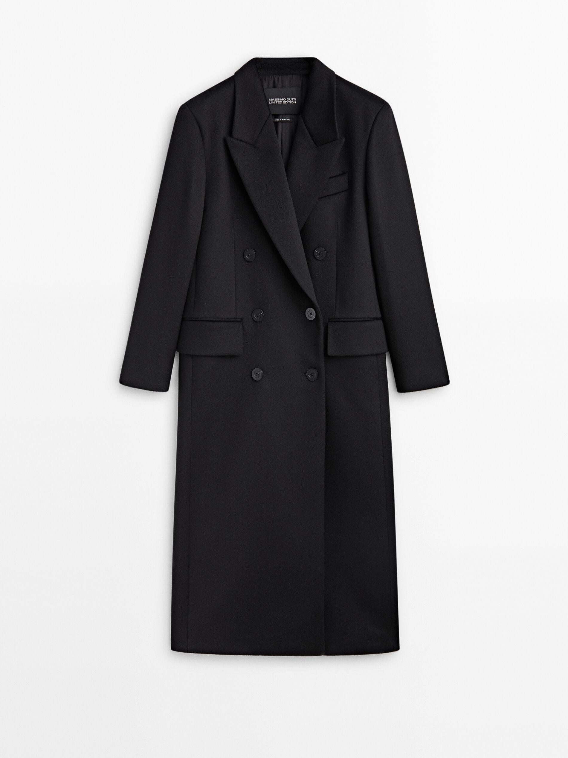 Black longline double-breasted coat - Limited Edition | Massimo Dutti UK