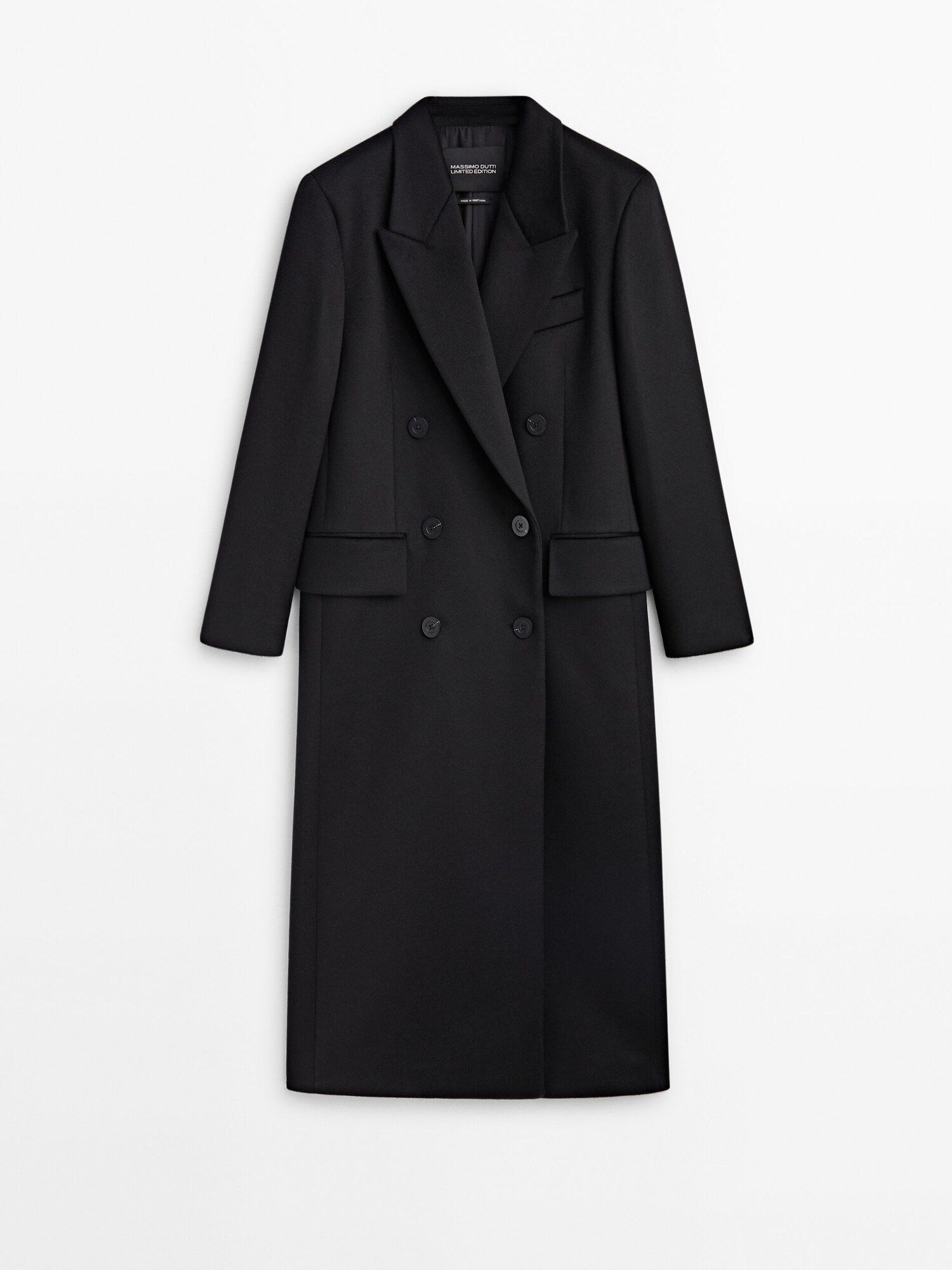 Black longline double-breasted coat - Limited Edition | Massimo Dutti UK