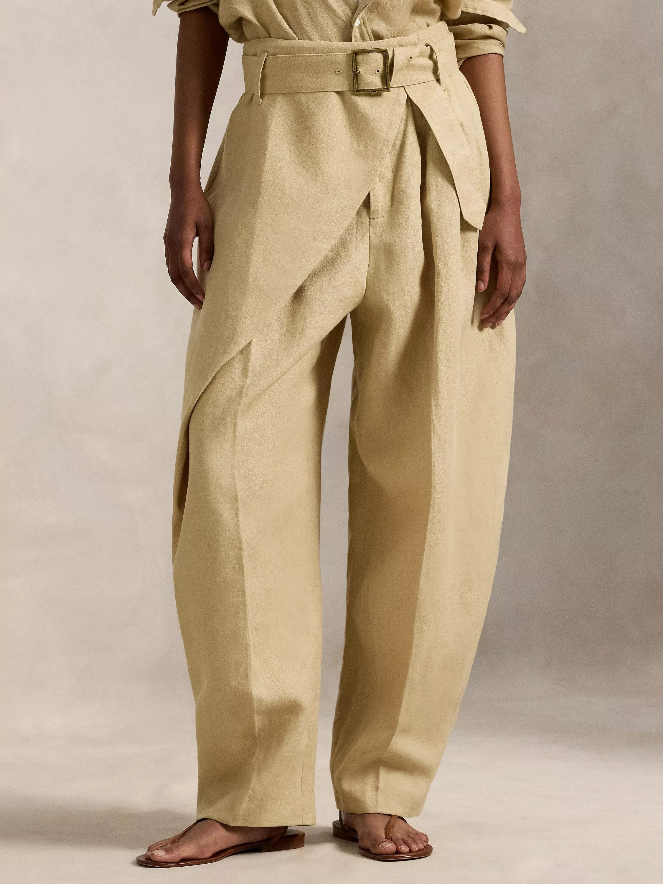 Polo Ralph Lauren Wrap Overlay Pure Linen Trousers, Dune Tan | John Lewis (UK)