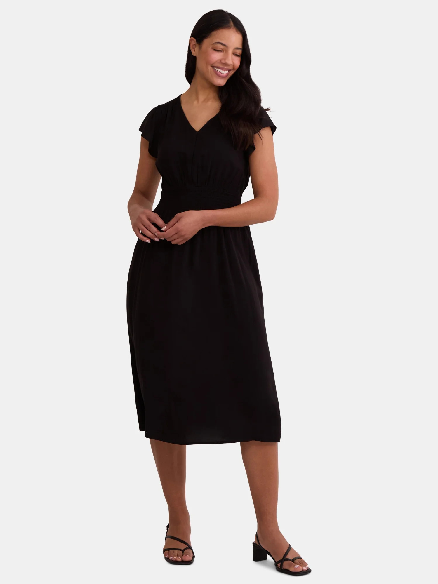 Time and Tru Women's and Women's Plus Smocked Waist Midi Dress, Sizes XS-4X | Walmart (US)