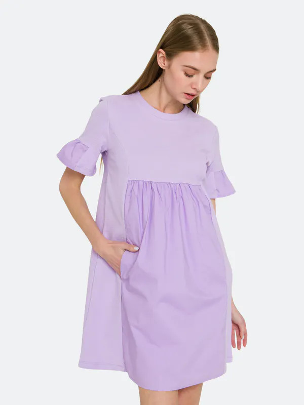 English Factory Solid Mini Dress - Purple - S | Verishop