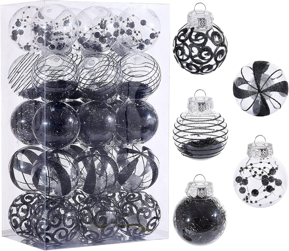 60MM/2.36" Christmas Ornaments Set, 30pcs Clear Christmas Ornaments Black Shatterproof Decorative... | Amazon (US)