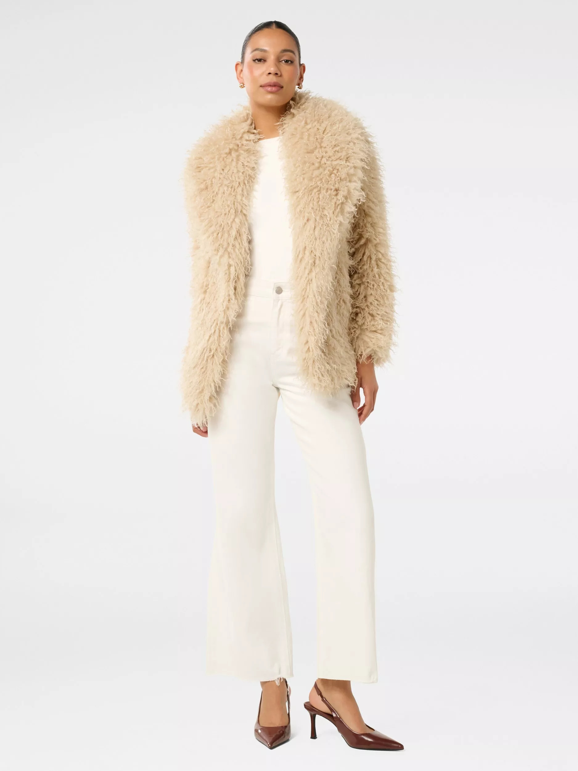 Forever New Jennifer Faux Fur Coat, Light Camel | John Lewis (UK)