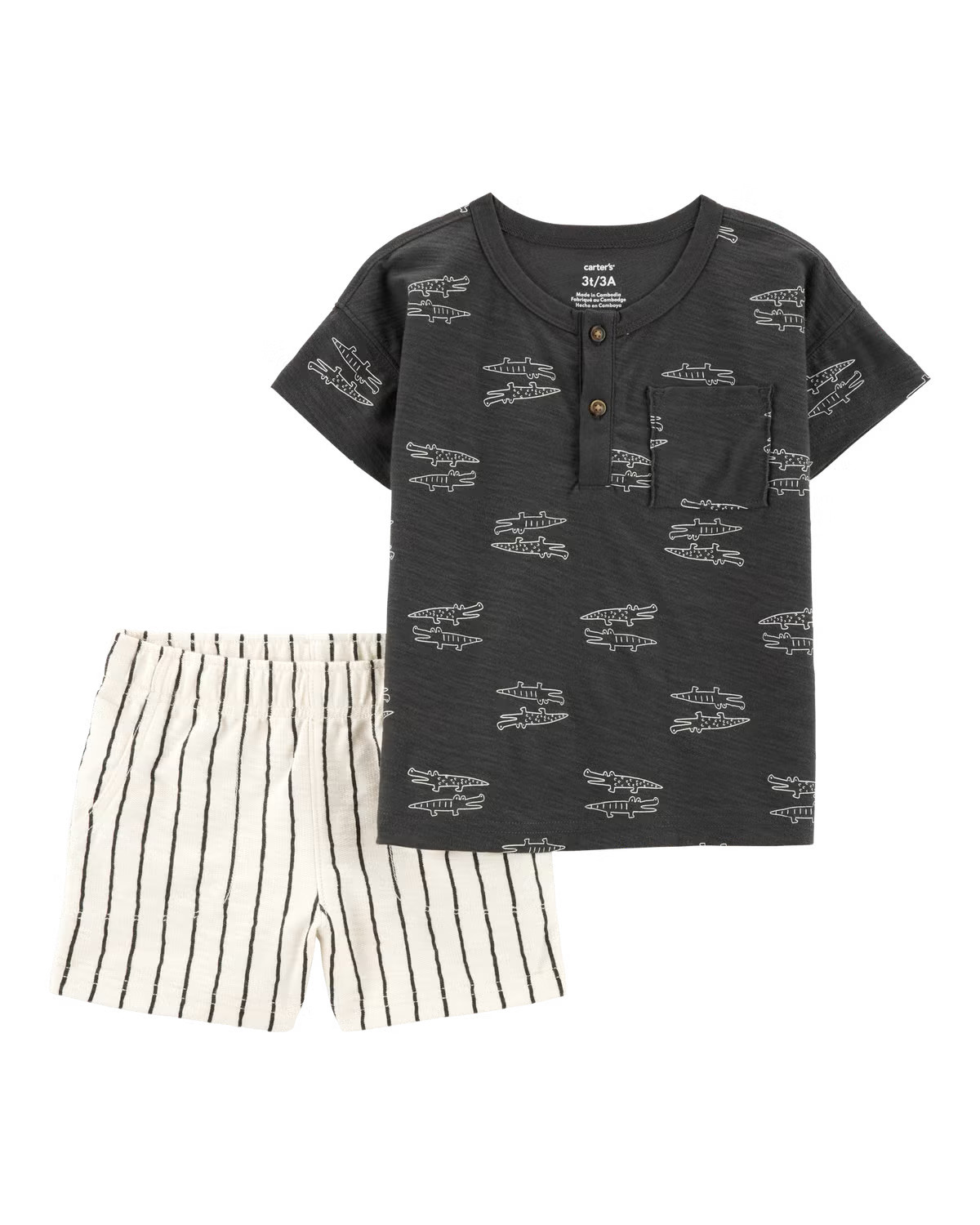 Toddler 2-Piece Alligator Henley Tee & Striped Pull-On Shorts - Carter's | Carter's | Carter's Inc