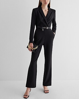 Twill Long Sleeve Blazer Jumpsuit | Express