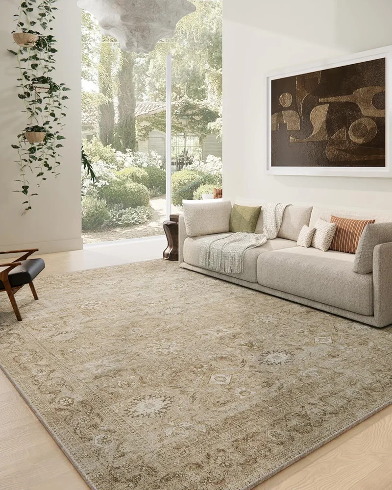 9x12 Area Rug Living Room: Washable Rug Non Slip Low Pile Soft Faux Wool Non Shedding Distressed ... | Amazon (US)