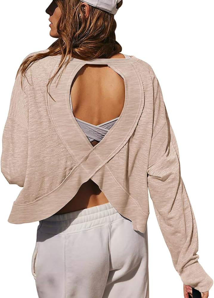 LASLULU Womens Open Back Long Sleeve Workout Tops Athletic Shirts Boat Neck Casual Running Tee Y2... | Amazon (US)