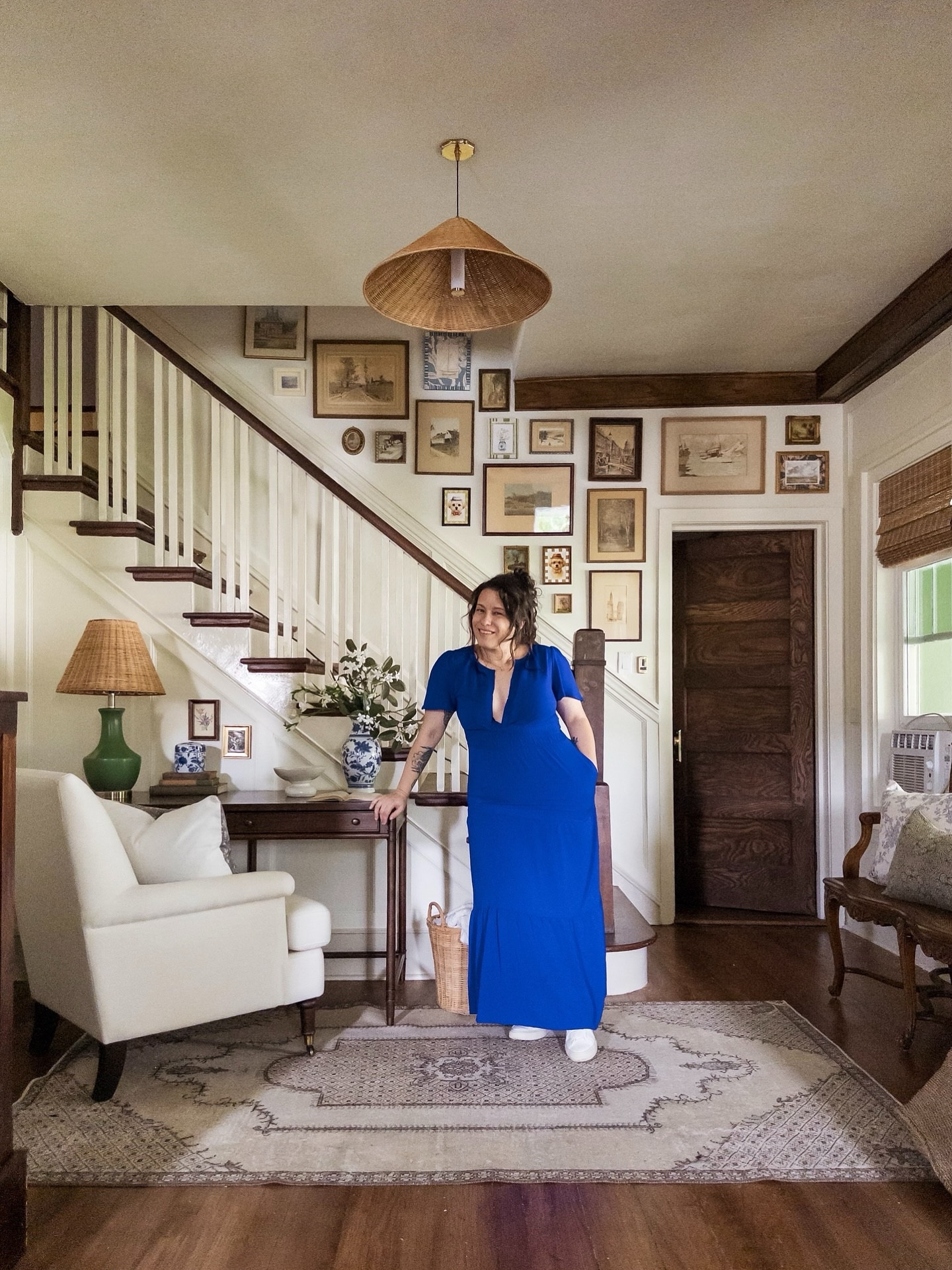 ✨✨WELCOME TO THE FAUX-YER REVEAL✨✨
From the moment I saw this space, I was stuck. I knew it had potential, but I couldn’t figure out what it needed to feel right. This wasn’t an overnight project; work on this little corner started back in summer 2022. And yes, I lost sleep over it more than once.

Year by year, it was just little bits of progress… choosing paint, finding pieces that felt like they belonged, collecting art that looked like it had always been here. Even now, I’m still waiting on that last bamboo shade (because of course one always goes missing 😅).

What I really wanted was for this odd little spot to feel like it was meant to be part of the house a space that feels collected and storied, not modern or misplaced. And finally, it feels intentional, like it belongs to the age of this 1930s home.

#homeinspo #homedesign #houseandhome #interiorstyle #myhometruth #foyerdesign #entrywaydecor #entrywayinspo #oldhouselove #oldhousecharm #charminghomes #traditionalhome #homerenovation #interiorandhome #designjourney #howyouhome #storyofmyhome #timelessdesign #historicrenovation #styleitprettyhome #oldhouselove #thisoldhouse #makehomematter #staircases