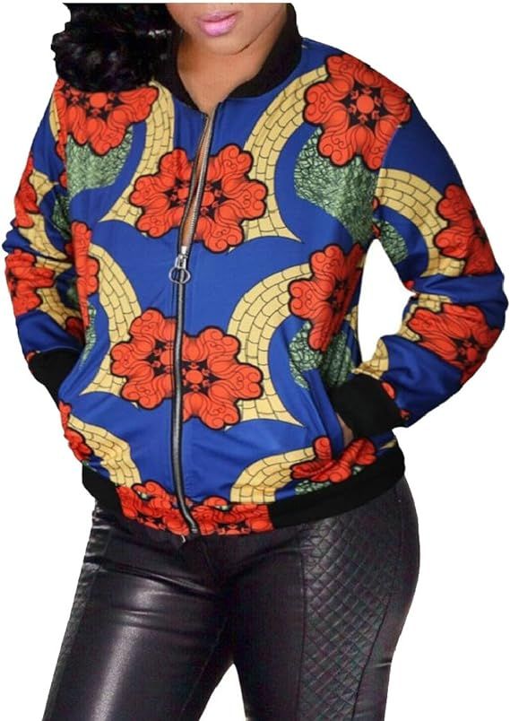 Women African Tribal Print Bomber Jacket Short Dashiki Outwear Coat | Amazon (US)