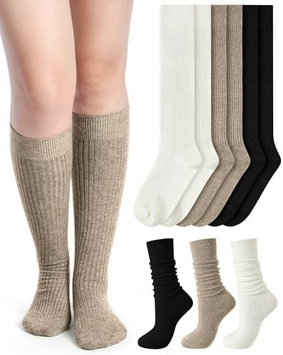 Shihanee 3 Pairs Winter Women Knee High Socks Long Ribbed Knit Slouchy Boot Socks Warm Gifts for ... | Amazon (US)