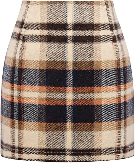 IDEALSANXUN Womens High Waist Plaid Skirt Bodycon Pencil Wool Mini Skirts | Amazon (US)