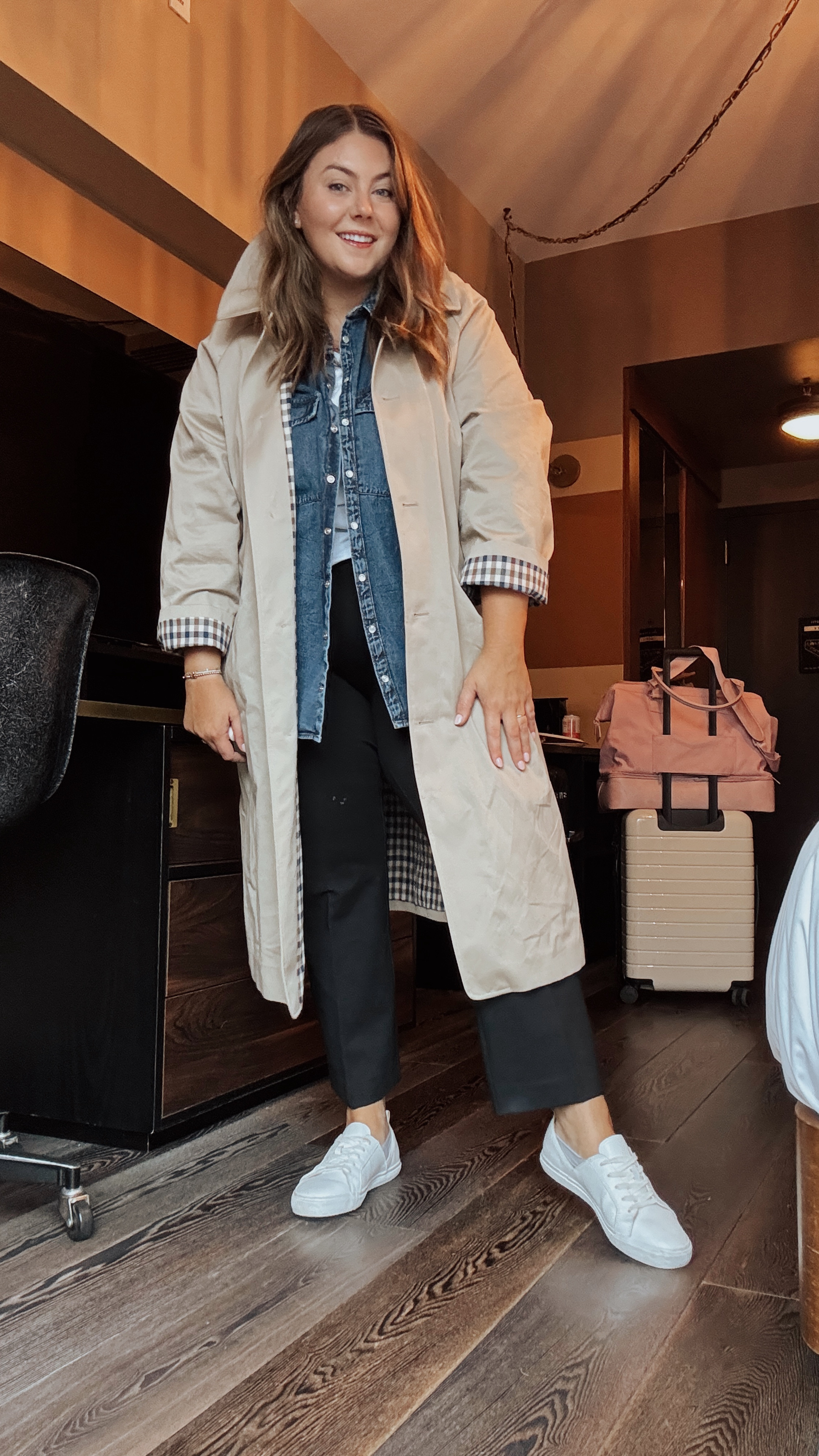 Wearing size 16 in trench, XL in denim button down, XXL in tank, 1X in pants (part of the LTK Sale!) travel outfit inspo 

#LTKMidsize #LTKTravel #LTKSpringSale