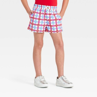 Girls' 4th of July Star Gingham Boxer Shorts - Red XL | Target