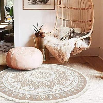 Boho Rug for Bedroom, Round Mandala Rug for Living Room, Cute Bohemian Circle Meditation Rug, Rou... | Amazon (US)