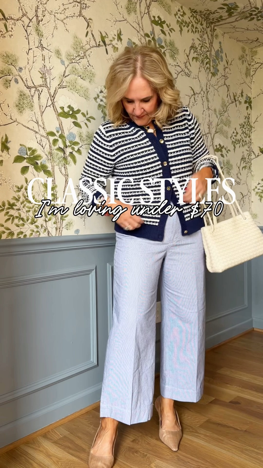 Blue stripe pants 28 reg 
Blouses and sweaters medium 
Lightweight jeans 29 reg run small so size up if inbetween 
Every jeans size 28
Black gauze 8/med petite 
Skirt size medium

#LTKSaleAlert #LTKOver40 #LTKPetite