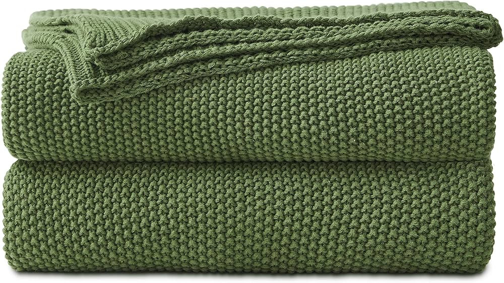 Longhui bedding Olive Green Cotton Cable Knit Throw Blanket for Couch Sofa Bed, Home Decorative L... | Amazon (US)