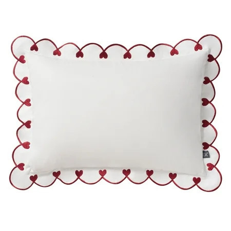 My Texas House 14" x 20" Bright White Scallop Embroidered Hearts Cotton Decorative Pillow Cover | Walmart (US)