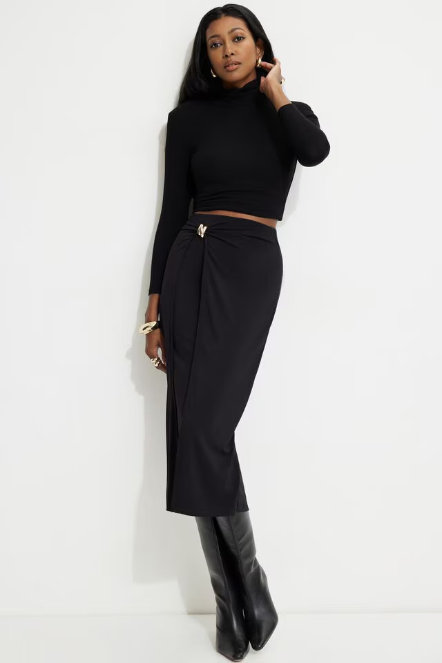 Sculpt Wrap Midi Skirt | Dynamite Clothing