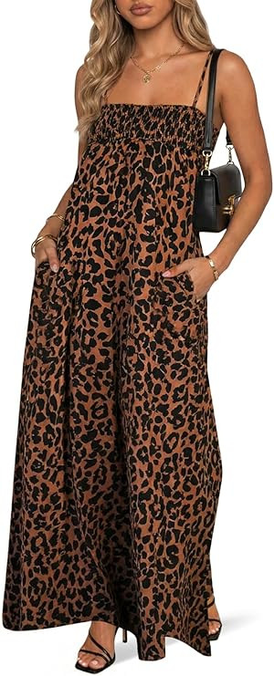 Wenrine Womens Summer Polka Dot Maxi Dress Casual Spaghetti Strap Smocked Loose Vacation Beach Dr... | Amazon (US)