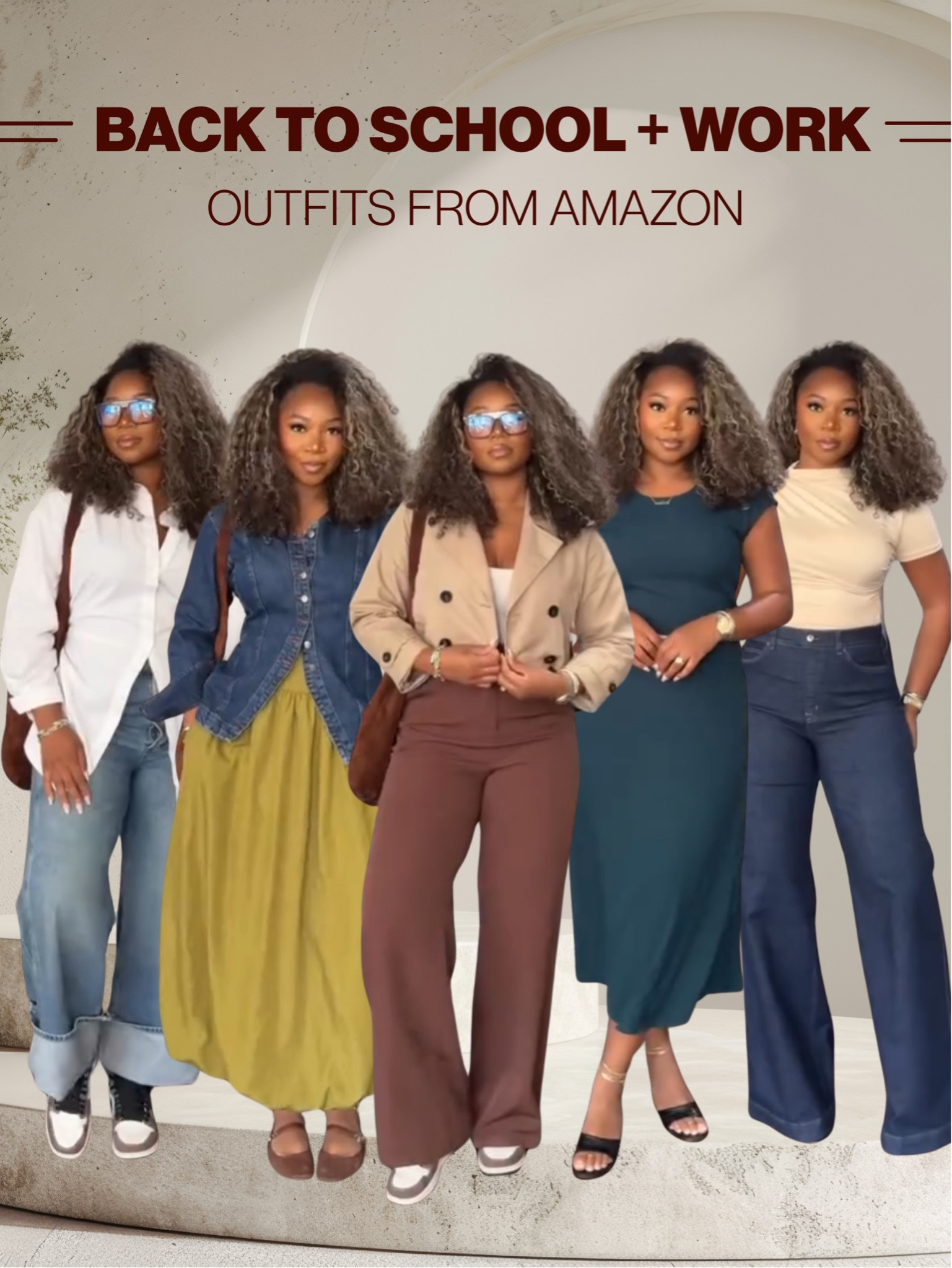 Perfect looks for back to school and work! Outfit one large top + medium skirt! Outfit two xl button down + size 32 jeans! Outfit 3 small trench + size 12 brown pants! Outfit 4 size large in the green set! Outfit 5 medium top + XL TALL jeans (use JANESHAXSPANX for $$ off)

#LTKStyleTip #LTKMidsize #LTKWorkwear