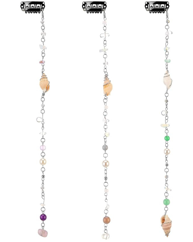 9 Pcs Seashell Hair Chains and Clips Summer Beach Beaded Hair Extensions Conch Shell Charms Acces... | Amazon (US)
