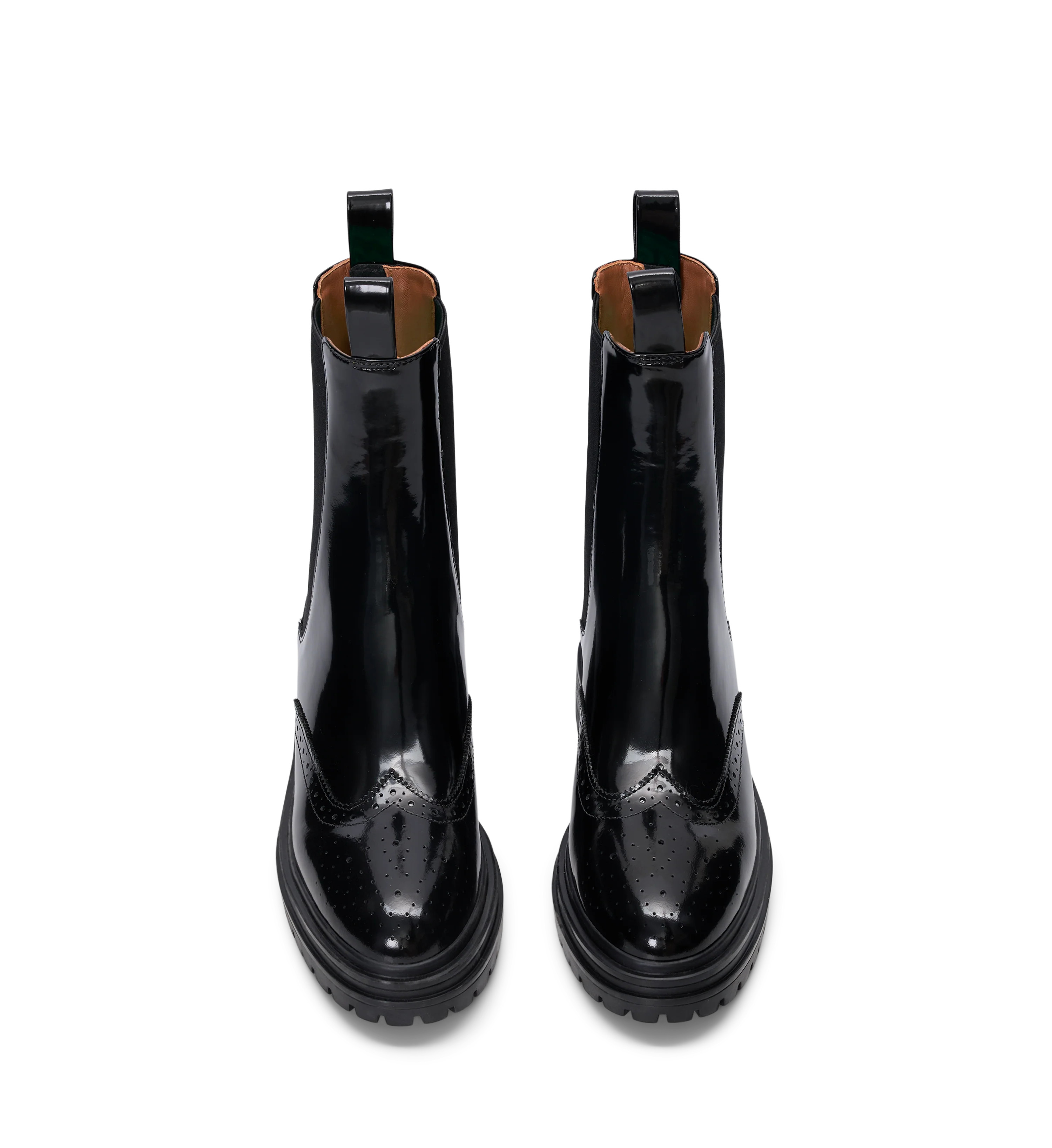 Peltops Black Boxed Leather & Brogue Detail Flat Boots -Bared Footwear | Bared Footwear