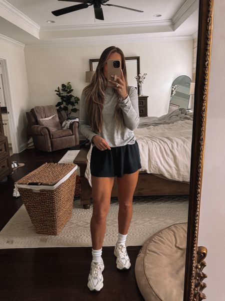 Keeping it comfy in Amazon shorts (small), a cozy grey crew, and classic New Balances (TTS) 👟💖 My New Balance 9060s are BACK IN STOCK! 

#LTKstyletip #LTKshoecrush