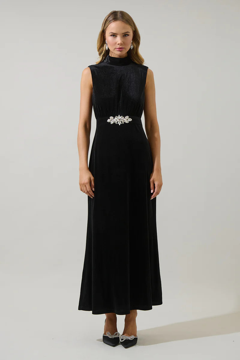 Silmara Velvet Mock Neck Maxi Dress | Sugarlips
