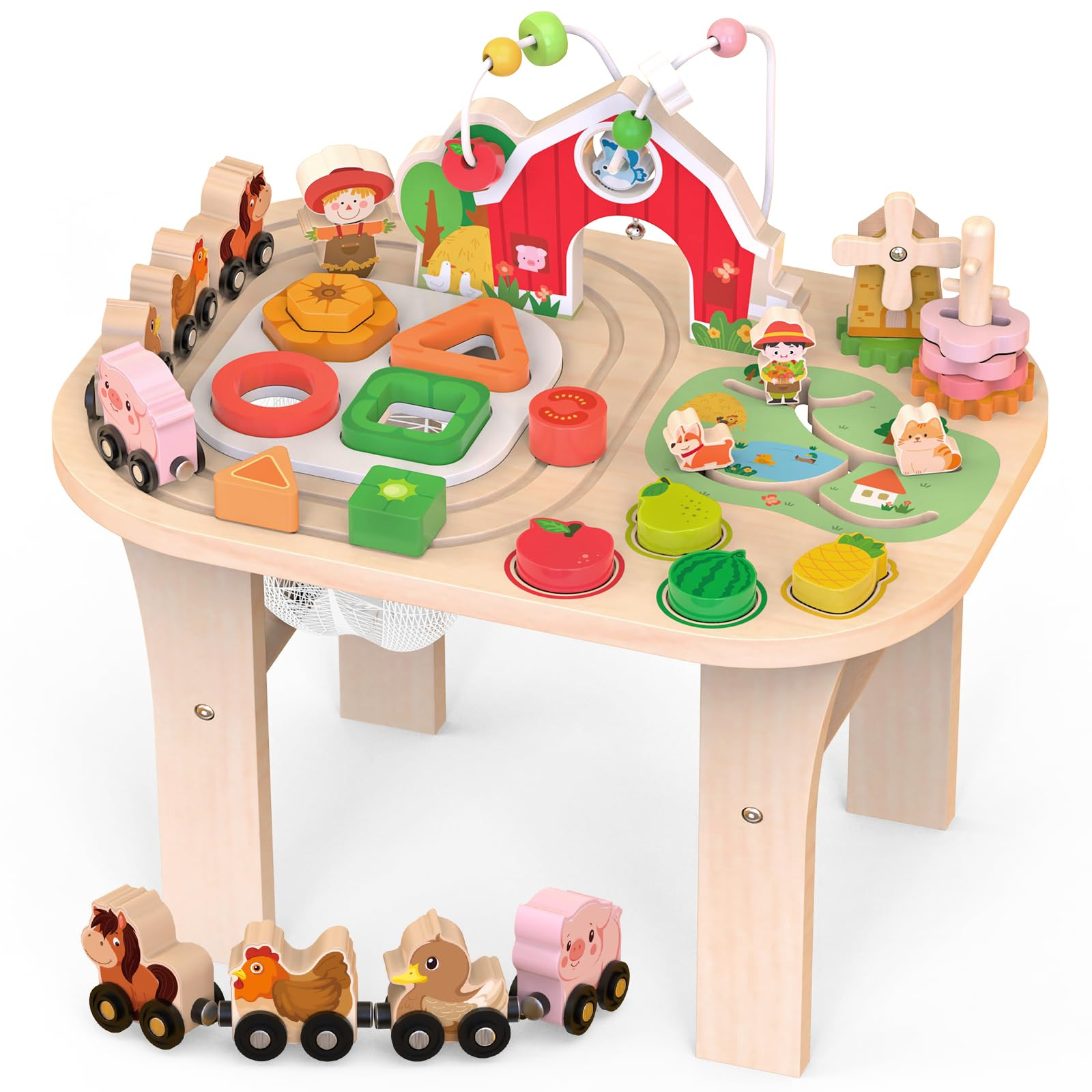 Kids Wooden Farm Activity Table for 1 2 3 Years Old, Montessori Learning Toy with Bead Maze, Shap... | Amazon (US)