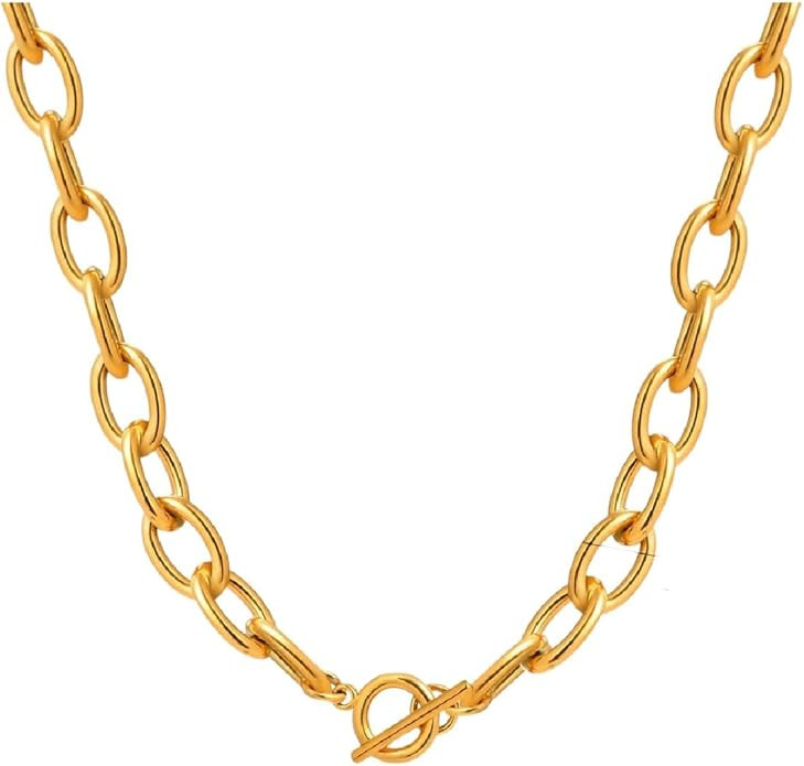 New 2026 Chunky Toggle Necklace For Women, 18K Gold Plated Oval Link Chain Necklace, Ot Bar Clasp... | Amazon (US)