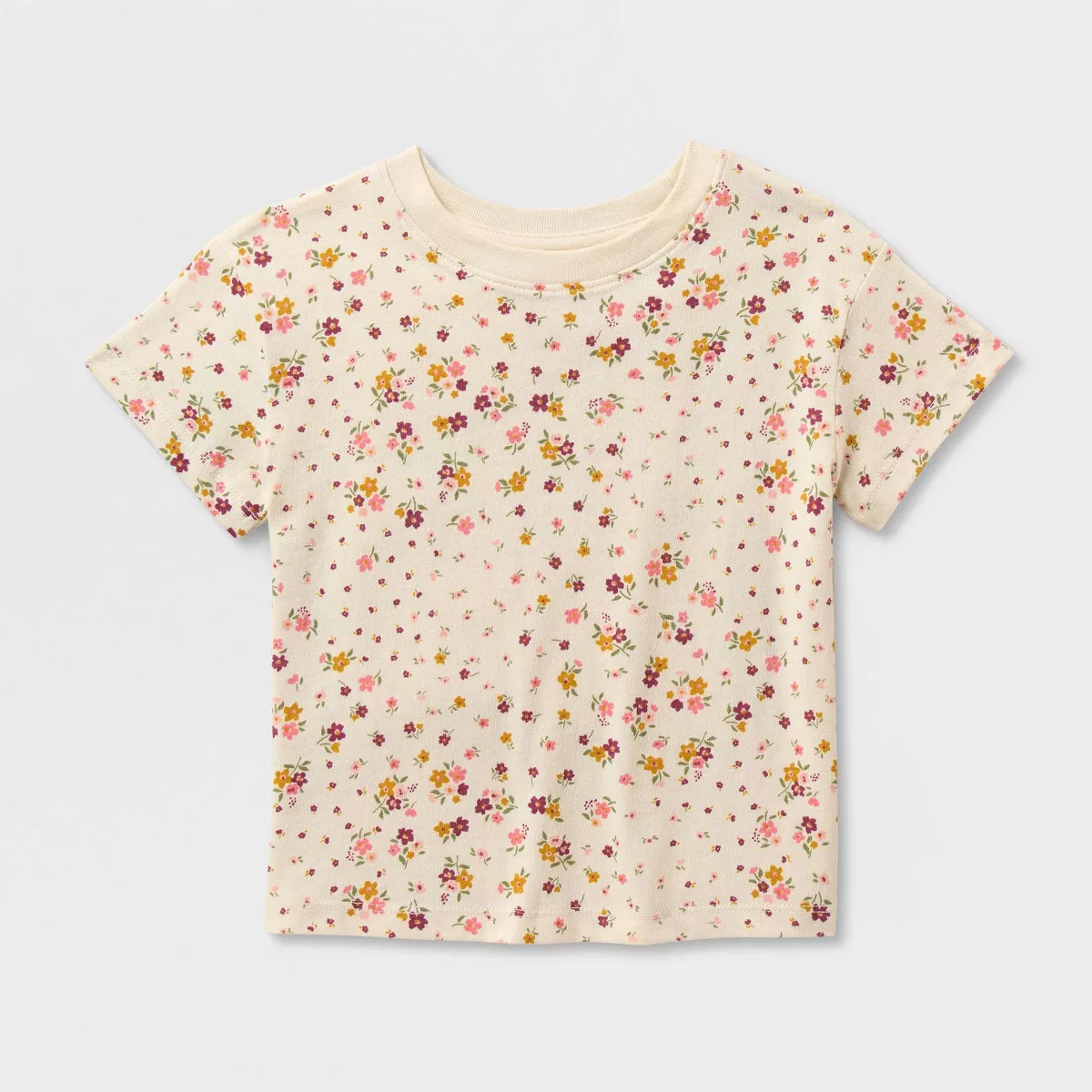 Toddler Girls' Floral Short Sleeve Relaxed T-Shirt - Cat & Jack™ Cream 3T | Target