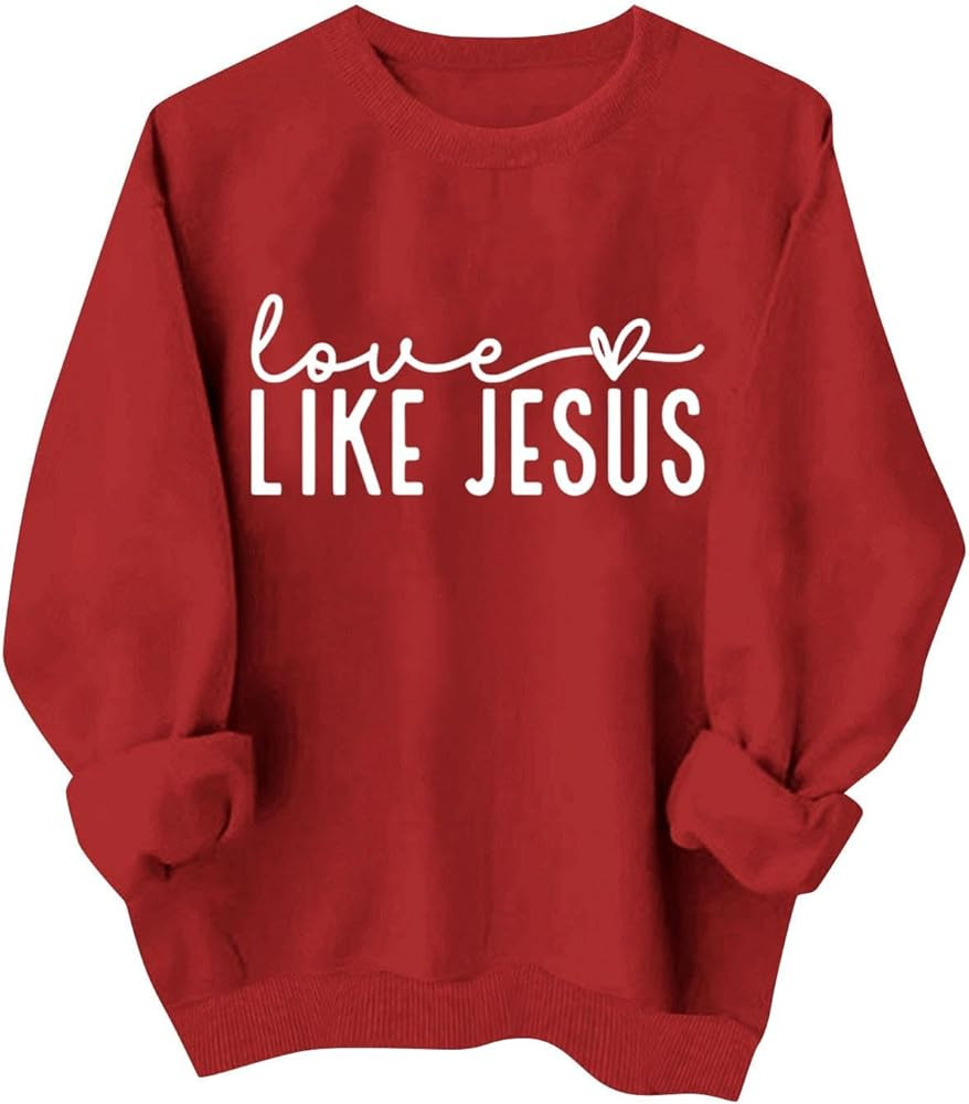 Mzkdieey Love Like Jesus Sweatshirts Women Valentine's Shirt Christian Bible Shirts Jesus Faith S... | Amazon (US)