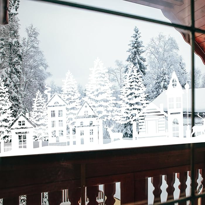 Cholemy Extra Large Christmas Vintage Window Clings Winter Village Decorations 47.24 x 11.42 Inch... | Amazon (US)