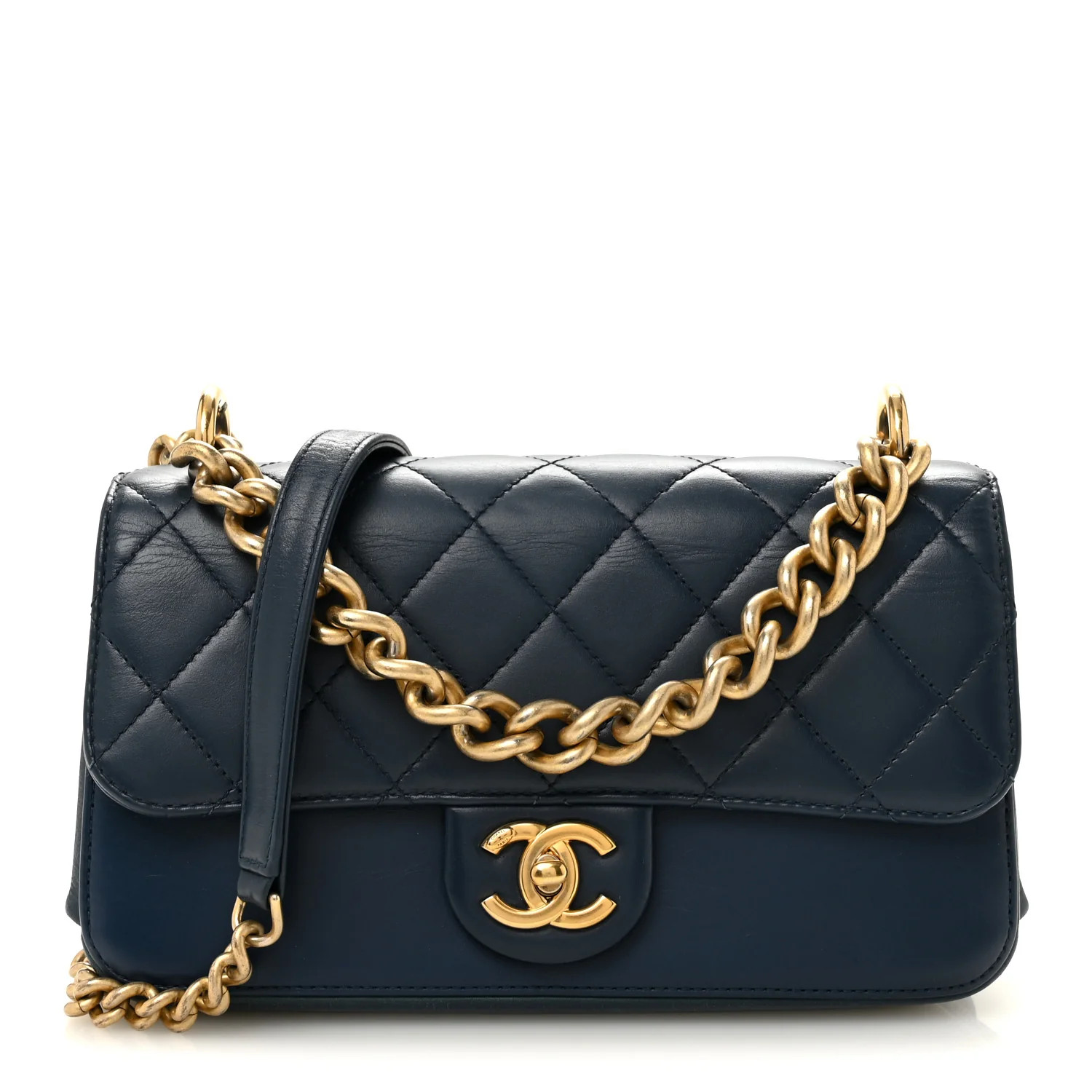 Chanel Glazed Calfskin Quilted Small Straight Lined Flap Blue 1908647 | FASHIONPHILE (US)