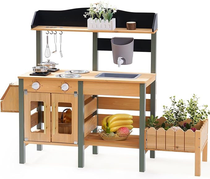 ROBUD Outdoor Mud Kitchen Set for Kids, Wooden Pretend Play Kitchen with Plant Growing Box, Real ... | Amazon (US)