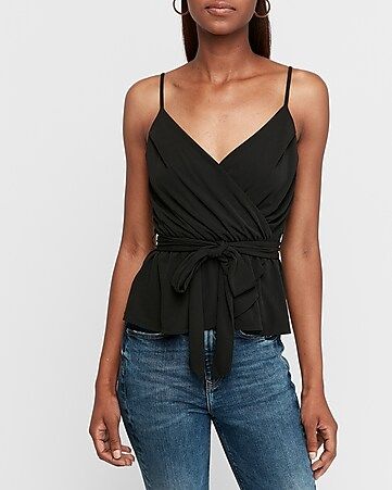 Pleated Wrap Front Peplum Cami | Express