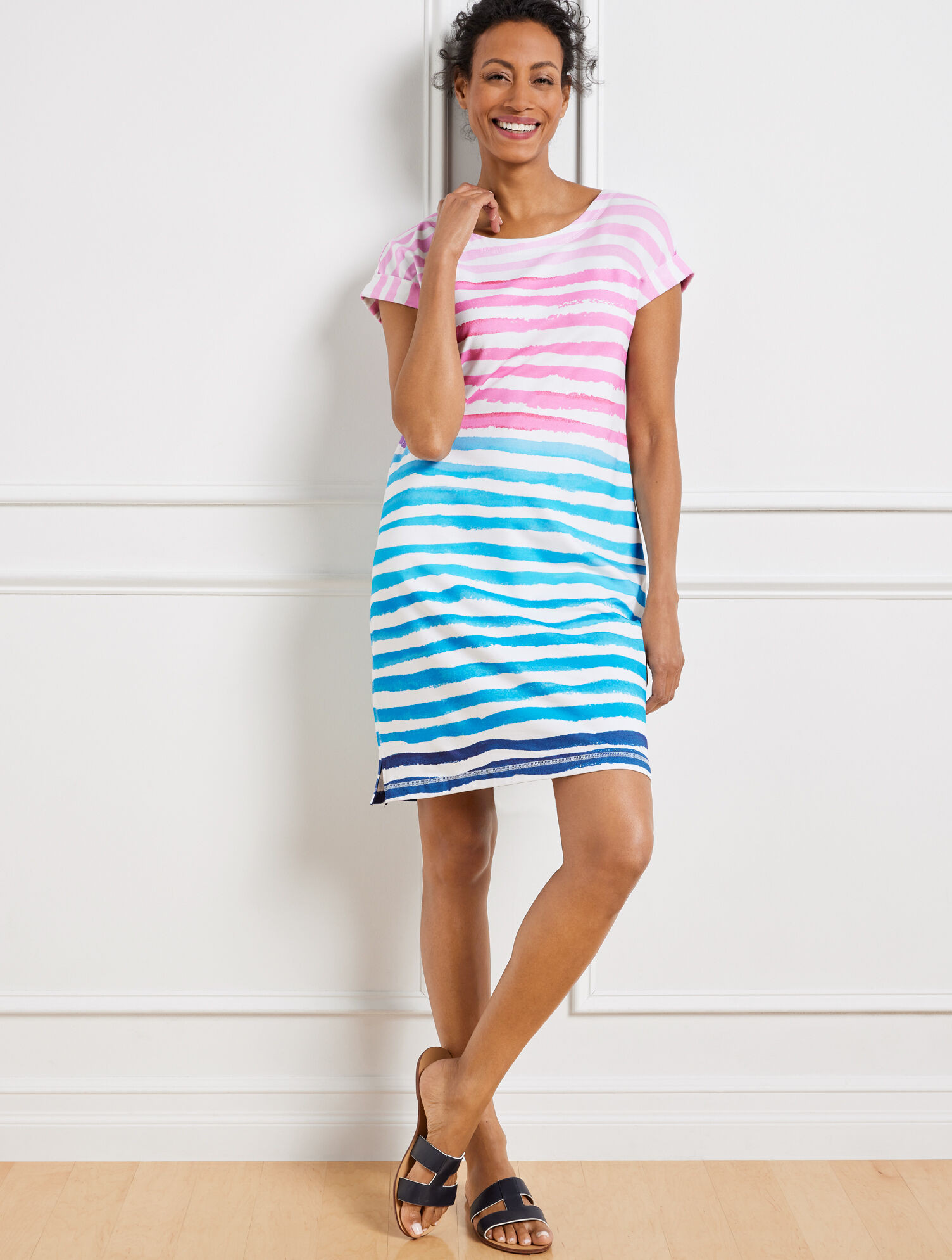 Modal French Terry Tie Back Dress - Ombré Watercolor Stripe | Talbots