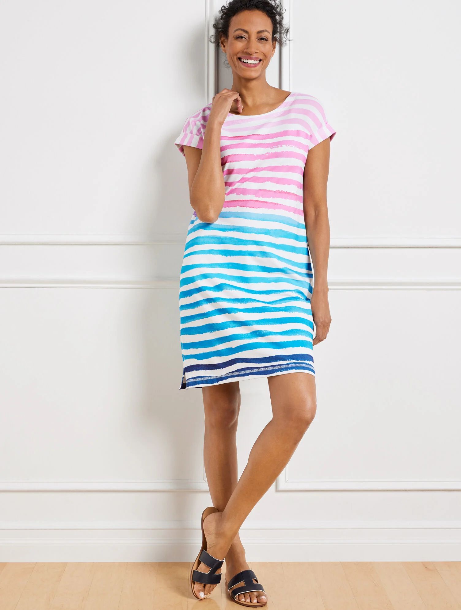 Modal French Terry Tie Back Dress - Ombré Watercolor Stripe | Talbots