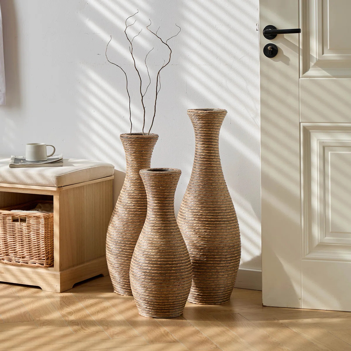 Eibhinn 3 Piece Set Retro Handmade Rattan Floor Vase, Tall Large Flower Vase, Multicolor Finish | Wayfair North America