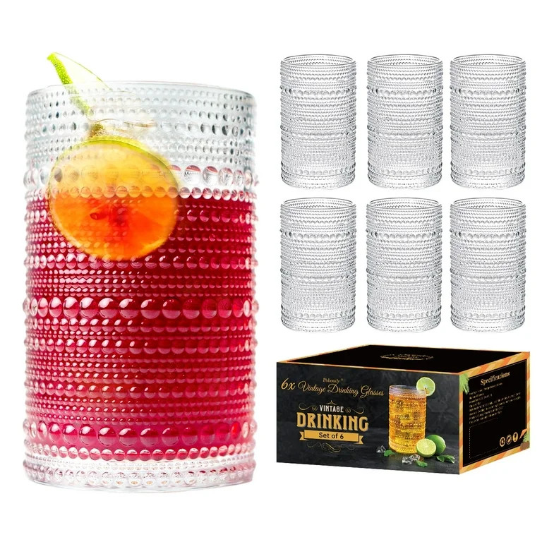 Pohoudy Hobnail Drinking Glasses set of 6, 12oz Vintage Beaded Highball Glasses, Clear Retro Kitc... | Walmart (US)