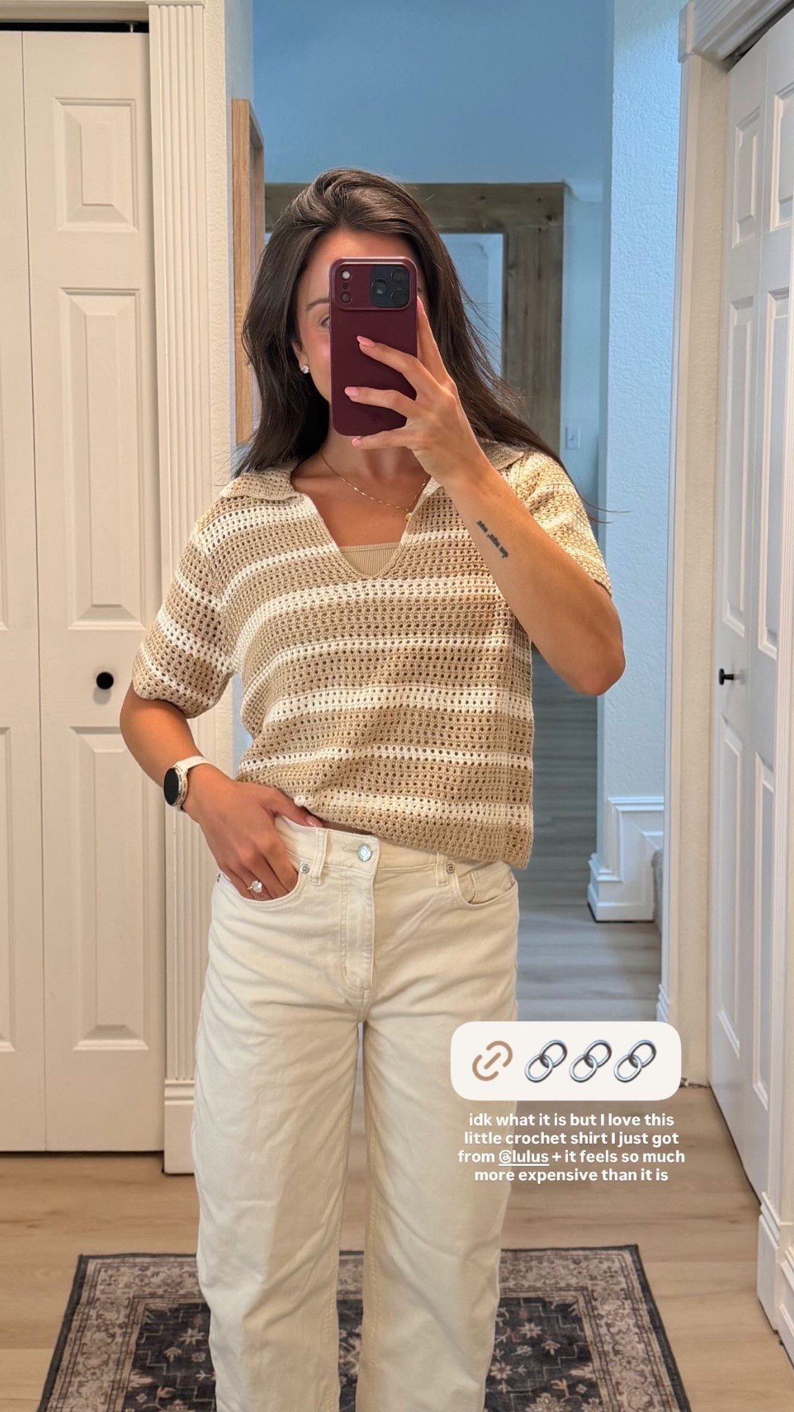 idk what it is but I love this little crochet shirt I just got from @lulus + it feels so much more expensive than it is