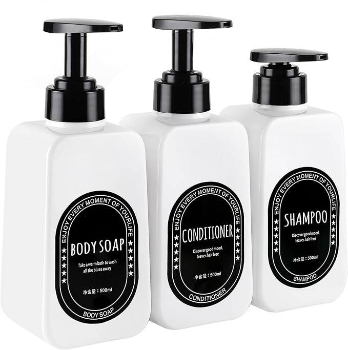 16.9 oz Shampoo and Conditioner Dispenser(Set of 3), Empty Refillable Shampoo and Conditioner Bot... | Amazon (US)