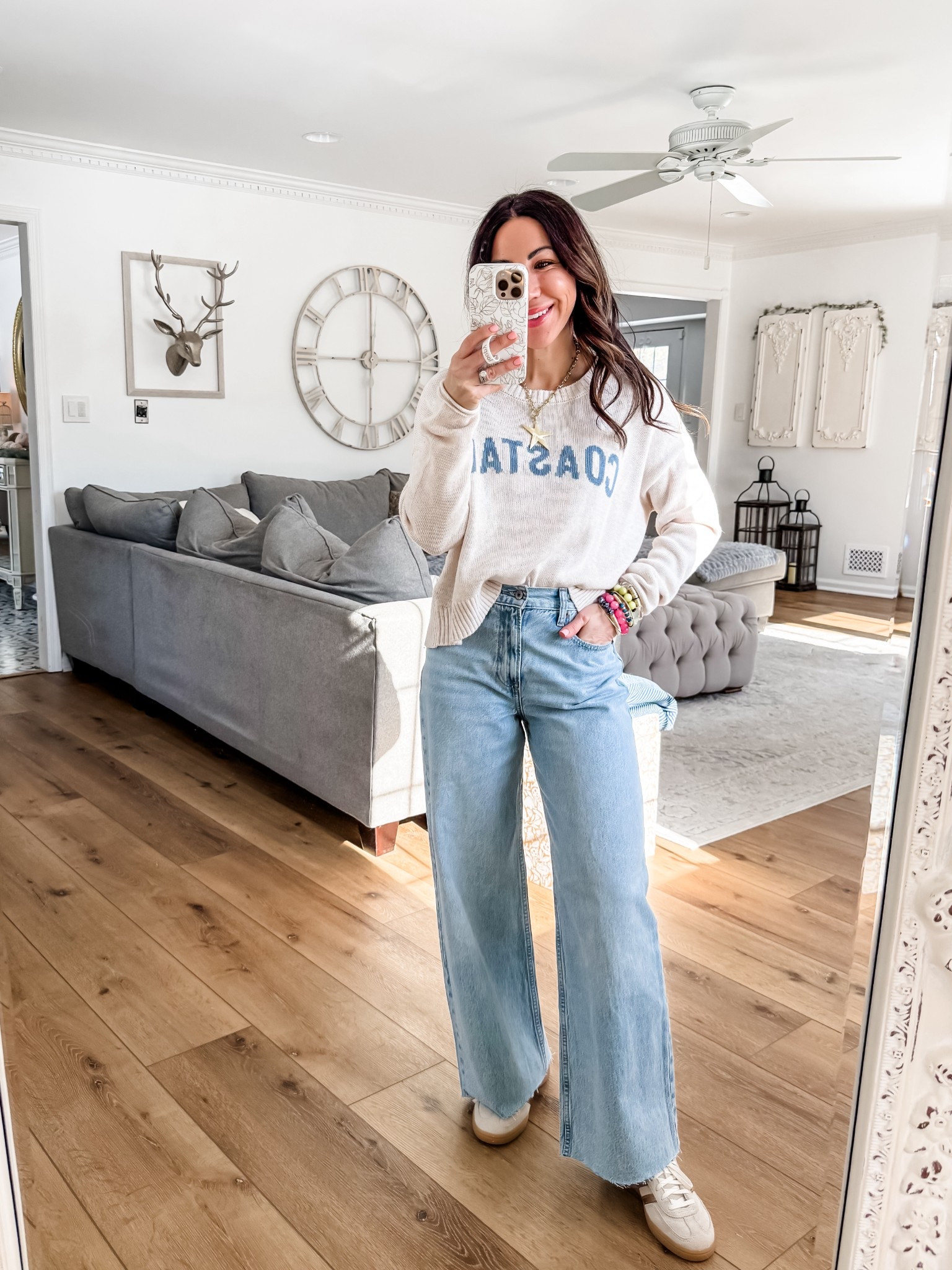 Small sweater. Wide leg jeans 25. I cut them. Sneakers size down. Sweater code TAMMY10. Jewelry code HOUSEOFLEO20. spring sweater. Summer sweater.



#LTKOver40 #LTKPetite #LTKSaleAlert