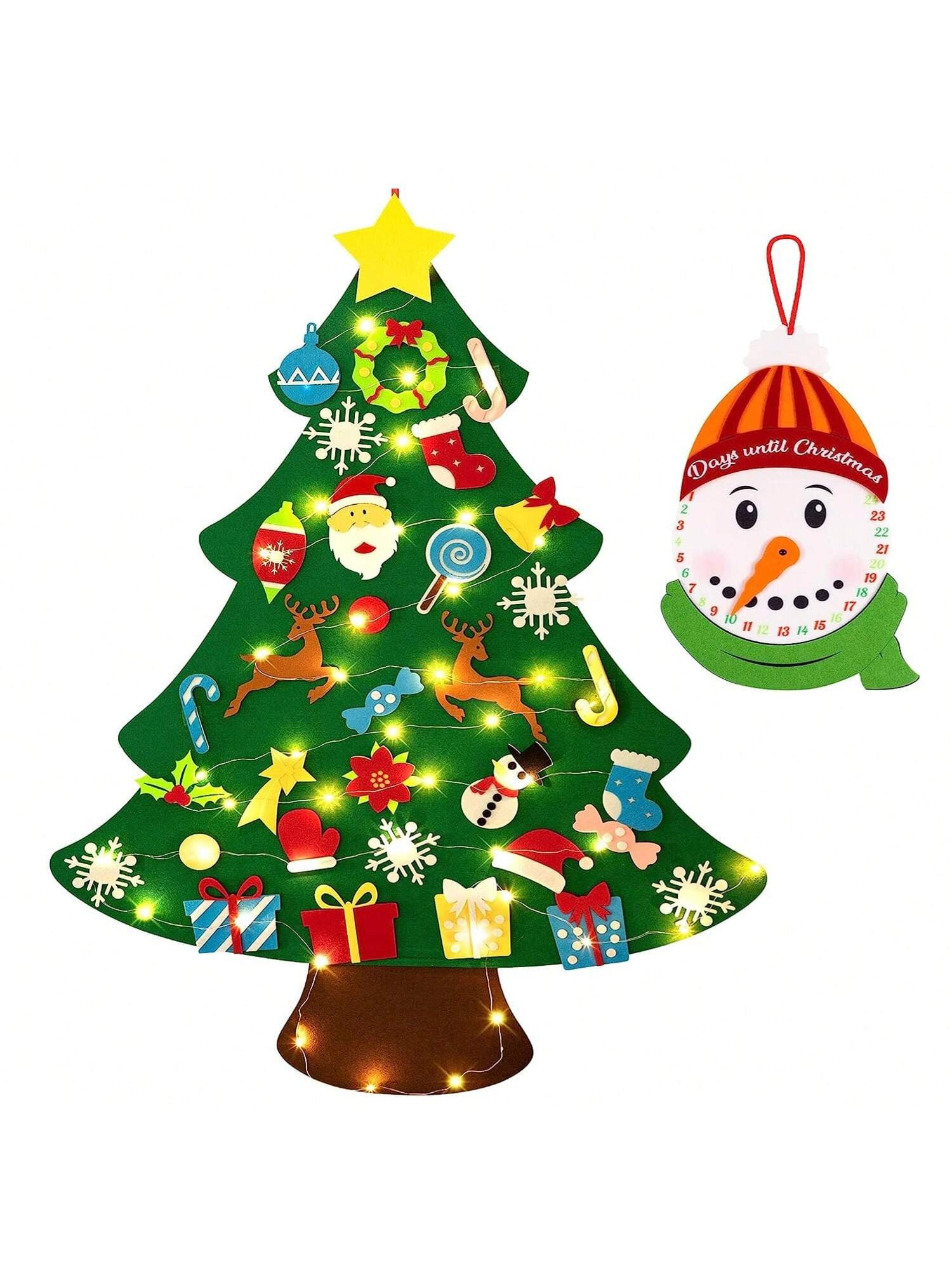 DIY Lighted Felt Christmas Tree Set Plus Snowman Advent Calendar - Xmas Decorations Wall Hanging ... | SHEIN