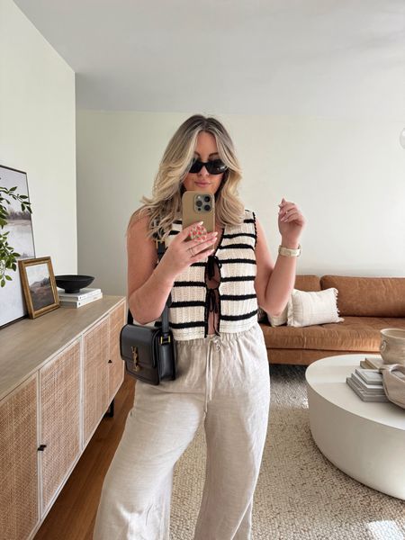 Linen pants outfit, casual summer outfits, casual outfits, over 30 fashion, size 8 outfits, striped knit top, knit top

#LTKSeasonal #LTKStyleTip
