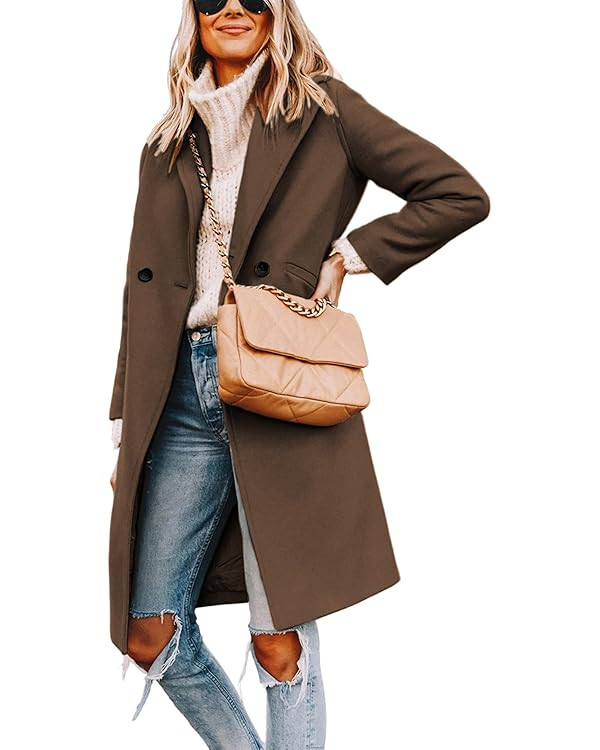 Tanming Women's Notch Lapel Double Breasted Wool Blend Mid Long Pea Trench Coat | Amazon (US)