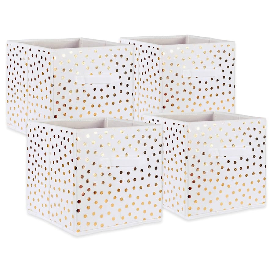 DII Non Woven Polyester Storage Bin, Polka Dot, White & Gold, Small Set of 4 | Amazon (US)