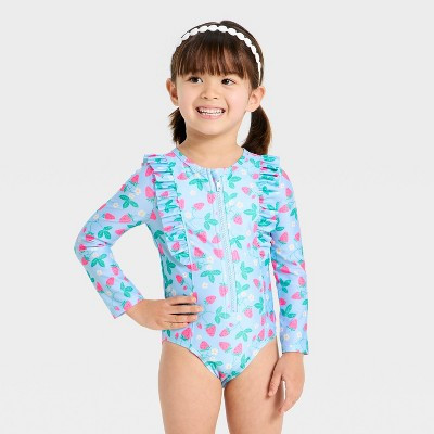 Toddler Girls' Strawberry Long Sleeve One Piece Swimsuits - Cat & Jack™ Blue 3T | Target