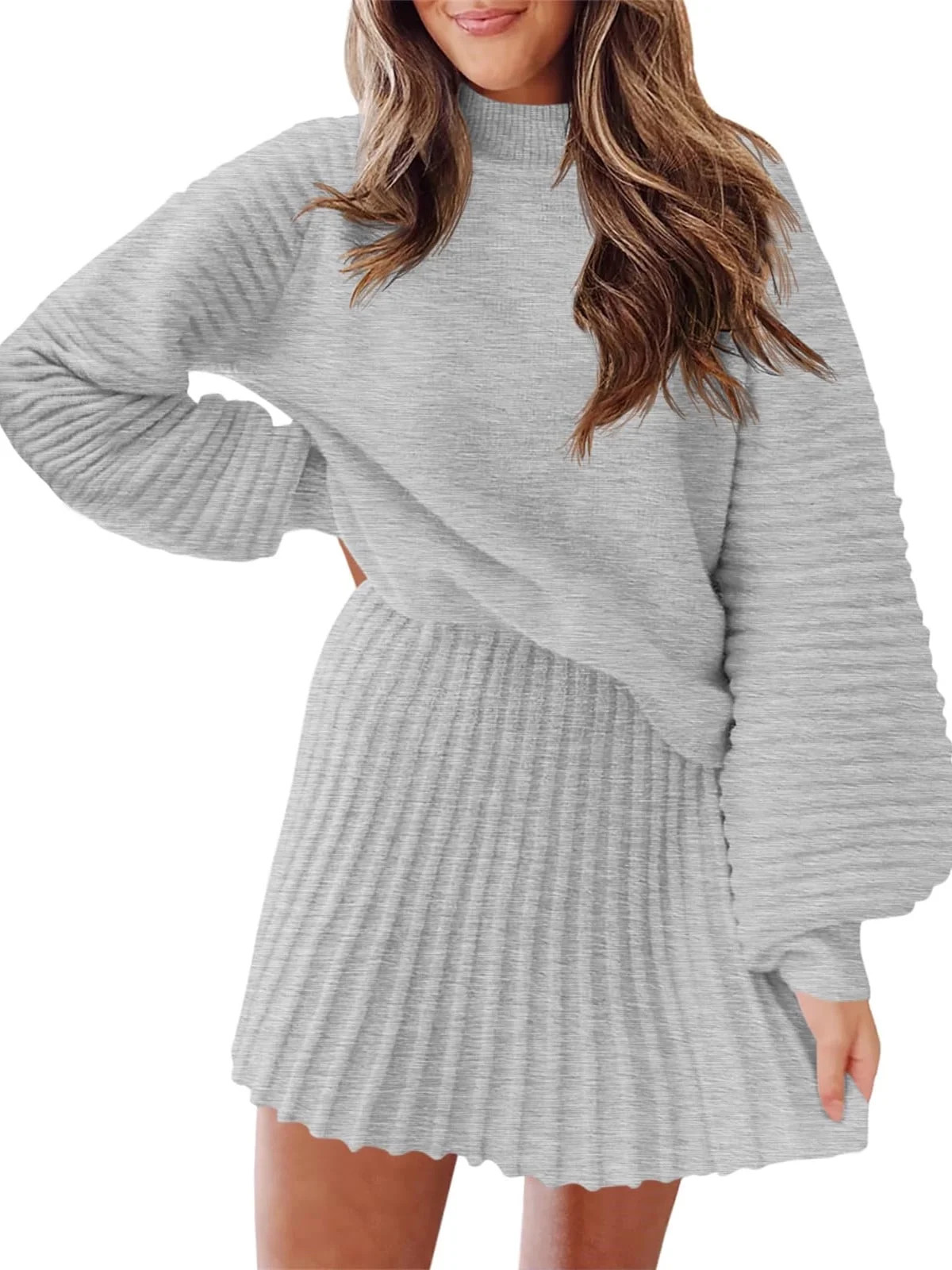 Long Sleeve Women Fall Winter 2 Pieces Skirt Sets Casual Sweater Pullover and Skirt | Walmart (US)